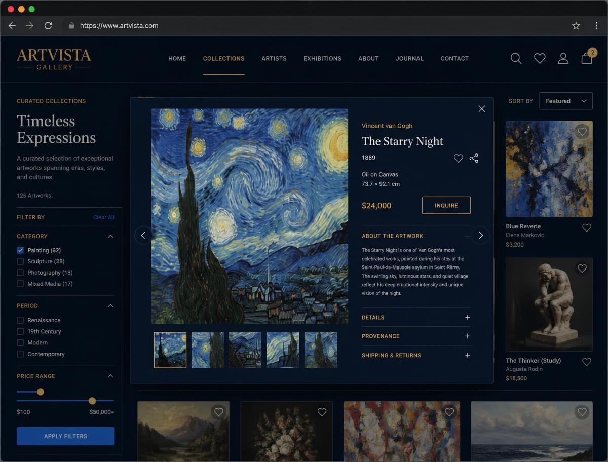 Artika Gallery website mockup